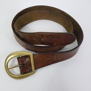 Down Under brown leather belt solid brass buckle
